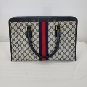 Vintage Gucci GG Supreme Web Stripe Tote Bag Italy Accessory Collection
